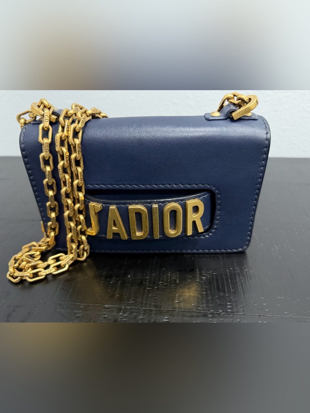 Dior Navy Leather Crossbody with Gold J'ADIOR Chain Mini